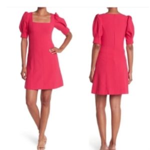 Eliza J Square Neck Puff Slee Fuchsia Dress
